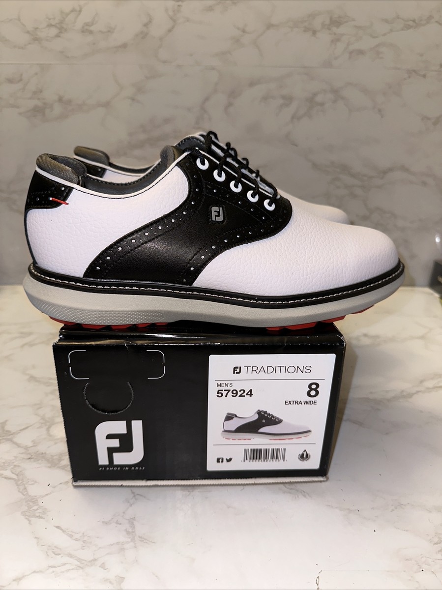 FootJoy Men's Traditions Spikeless Golf Shoe, White/Black, Size 8
