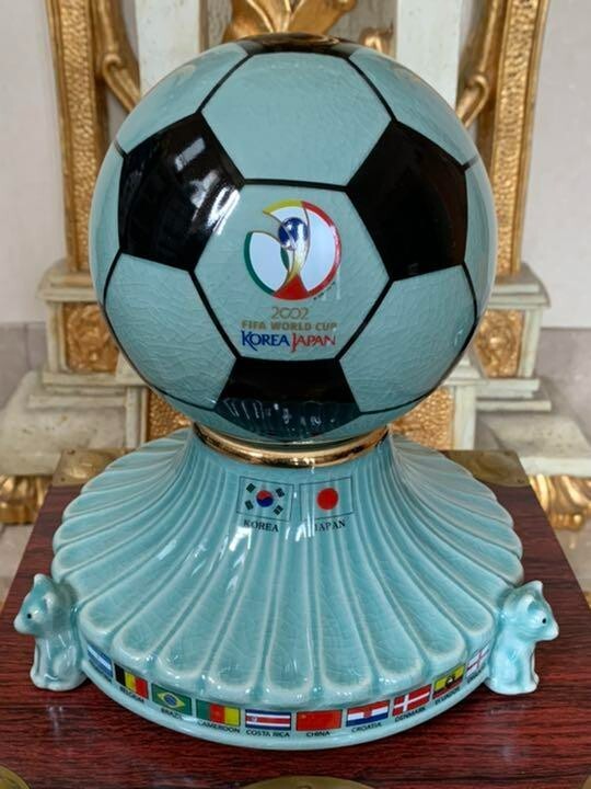 2002 FIFA World Cup Ceramic Soccer Ball Figurine Luxury Wooden Box