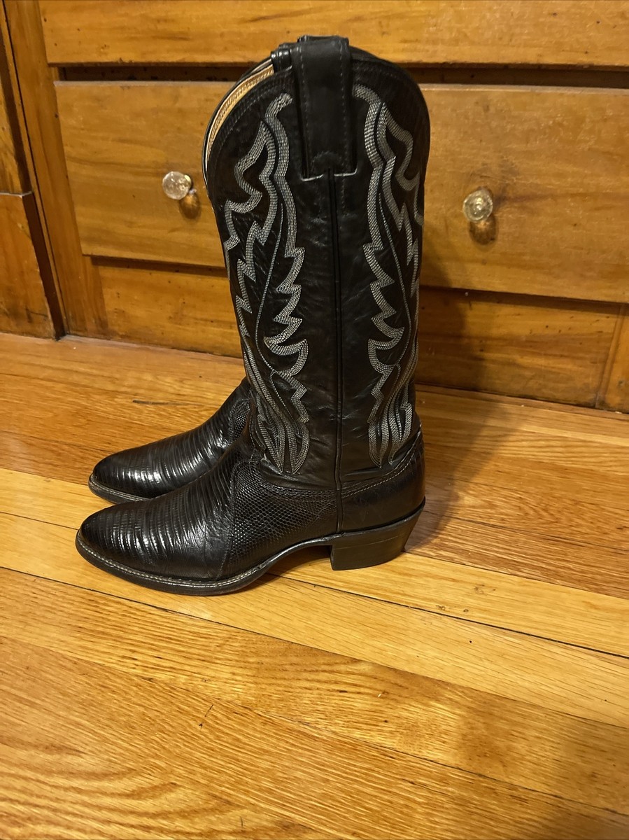 Justin Cowboy Boots Style 8313 Black Lizard Exotic Men's Size 7D