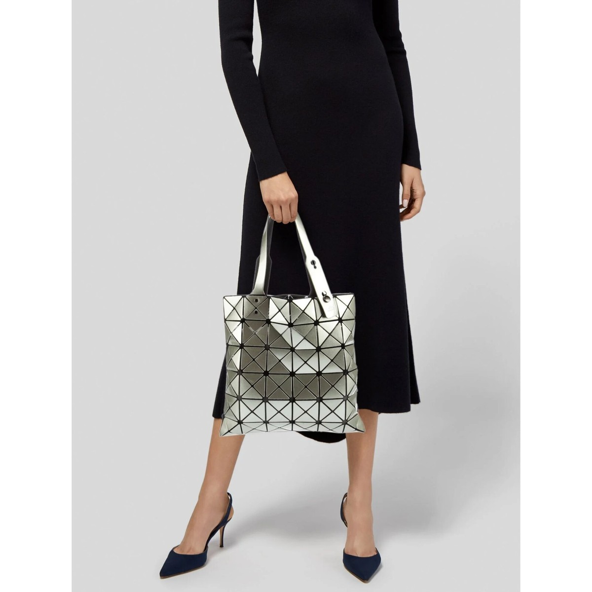 Bao Bao Issey Miyake Platinum Silver Handbag Metallic Rubber Tote