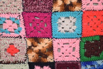 Vintage Crochet Wool Patchwork Blanket Plaid Throw Granny Square