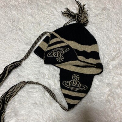 Vivienne Westwood Ear Knit Hat color White Black orb logo fashion