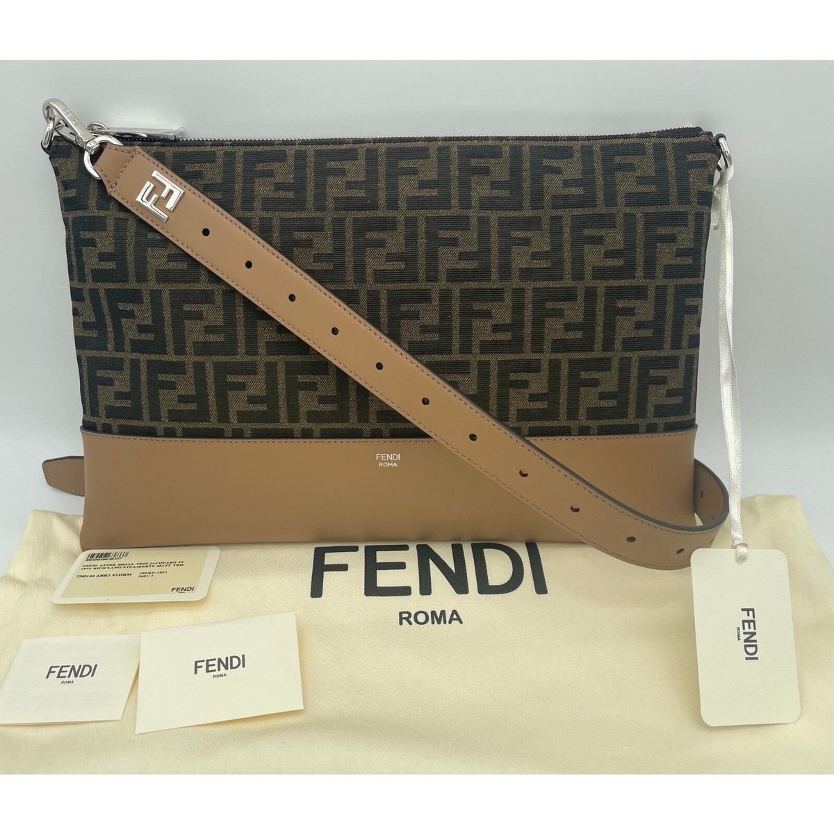 NEW FENDI FF LOGO ZIP CLUTCH SHOULDER BAG NWT! | eBay