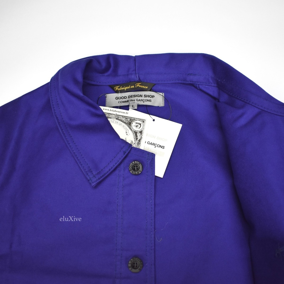 NWT Comme des Garcons CDG Le Labourer Blue Logo Print Long Coat