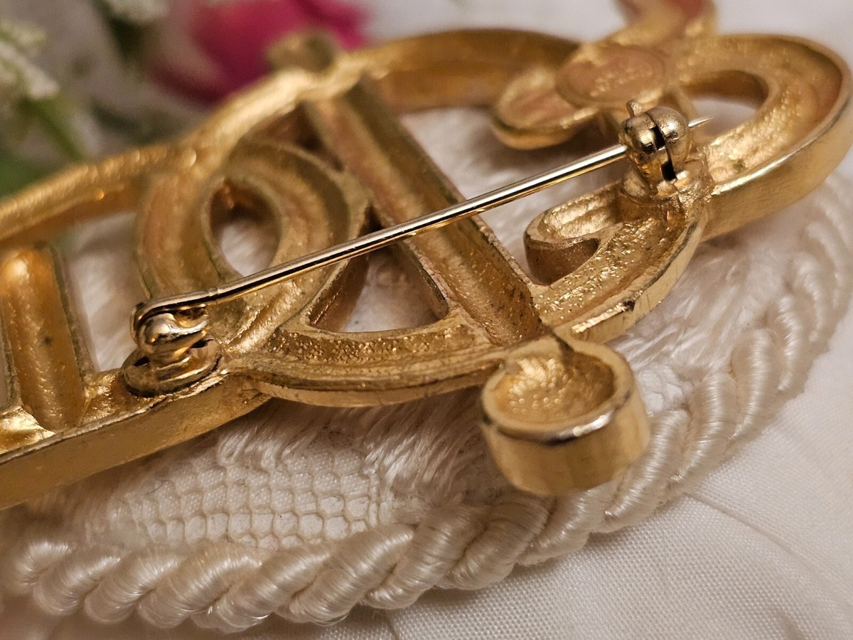 Vintage CHRISTIAN DIOR 1980's Gold Plated Rhinestone Logo Monogram