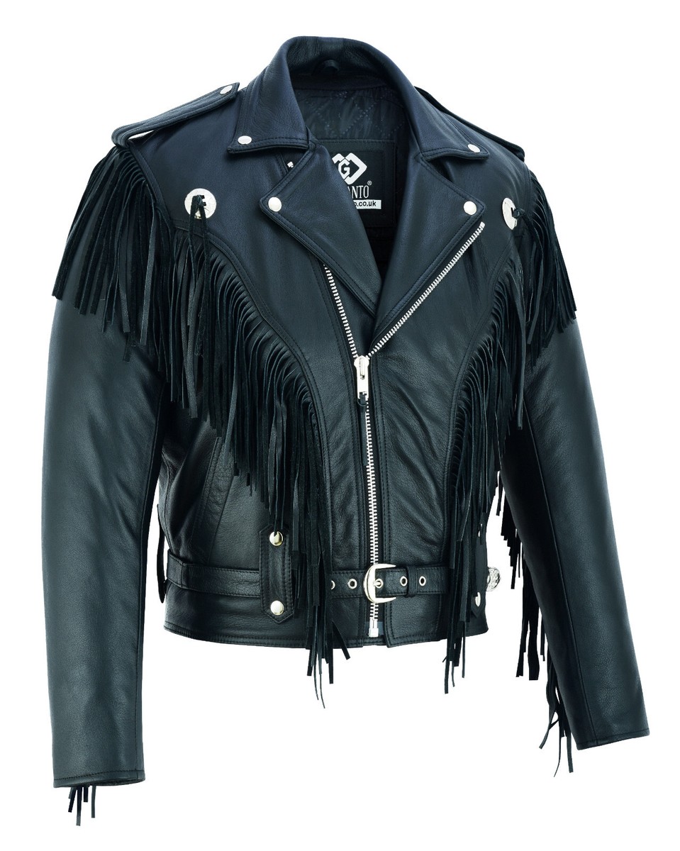 Gallanto Vintage Biker Fringe Leather Jacket - Tassel Concho