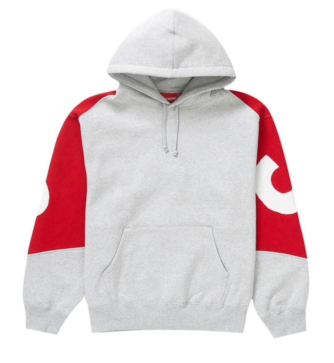 Supreme Big Logo Jacquard Hooded Sweatshirt FW23 Heather Grey red