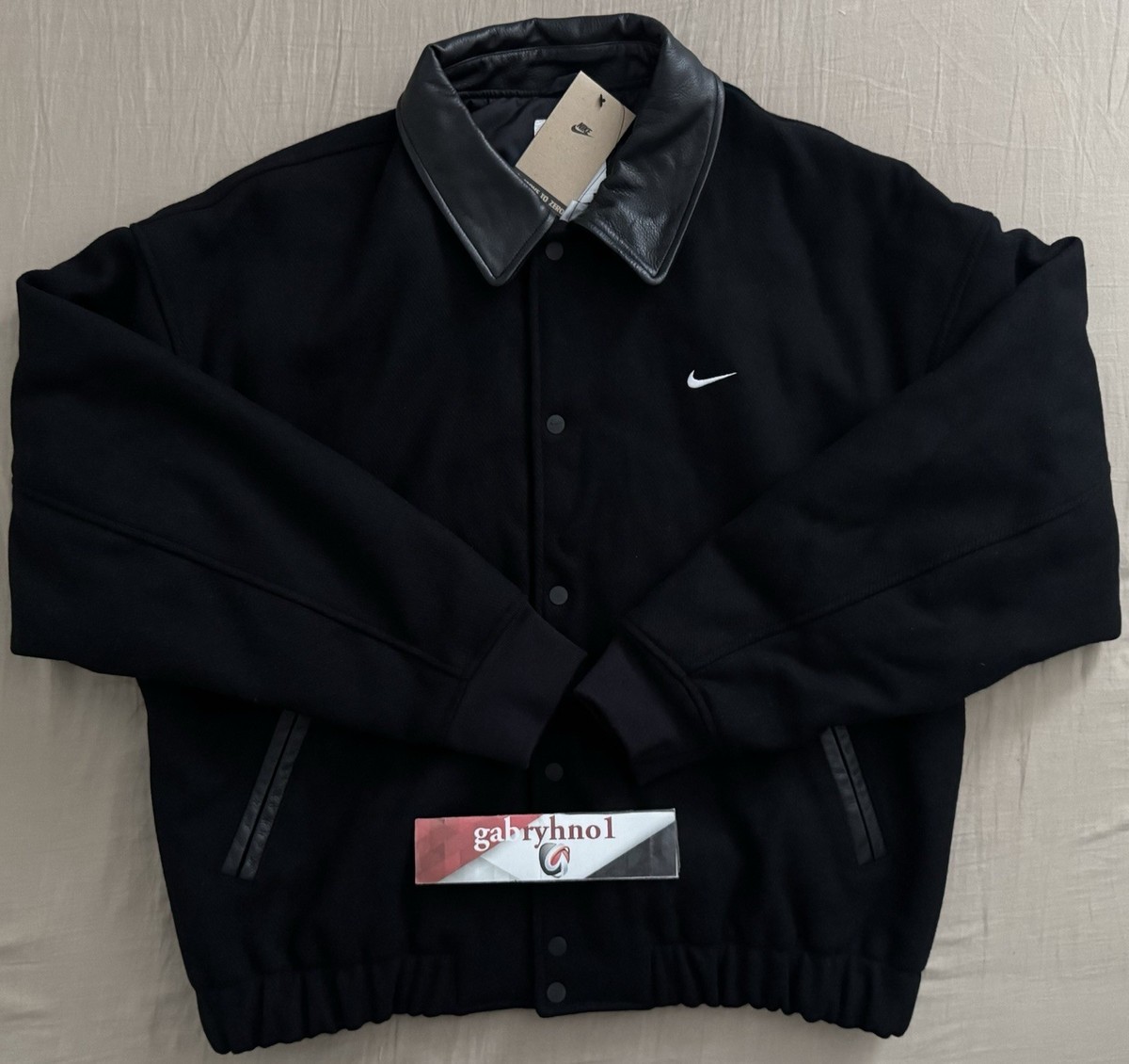 Nike Solo Swoosh Wool Varsity Jacket FZ1168-010 Black Mens Size