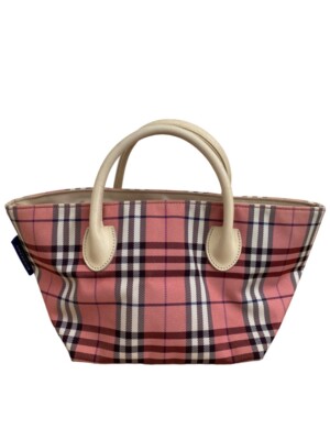 Authentic Burberry Blue Label Nova check Pink Nylon Canvas Leather