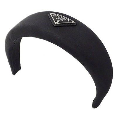 PRADA Triangle Logo Hair Band Nylon Black Headband Hair Accessory