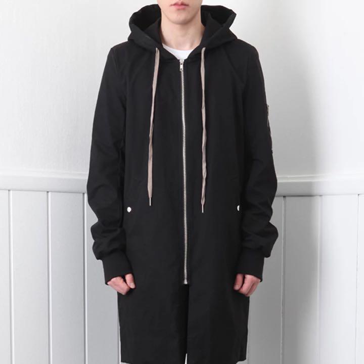 Rick Owens 15SS long parka size 48 mods coat black HOODIE