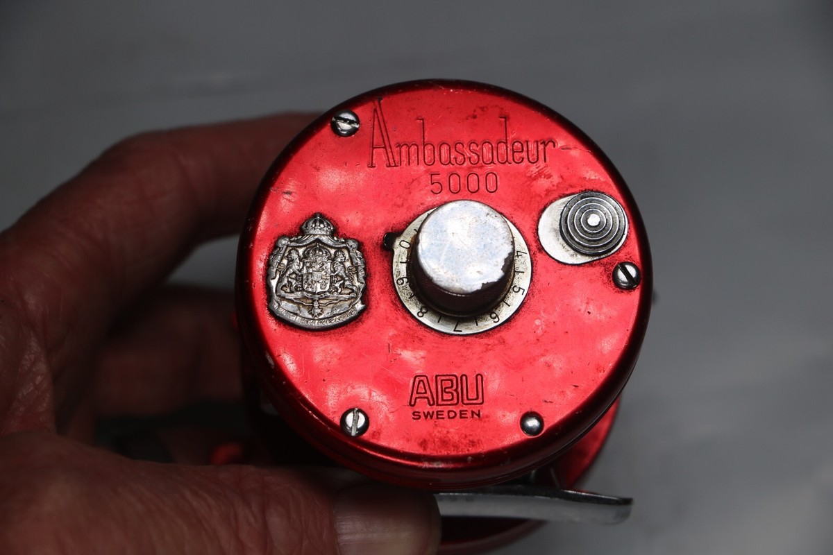 Vintage Abu Ambassadeur 5000 Red 4 Screw Fishing Reel for sale