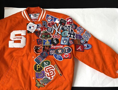 Supreme New Era MLB Varsity Jacket Orange Size M Brand New | eBay
