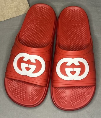 Gucci Interlocking G Red Slide Sandals Men's Size 12 (US 12.5
