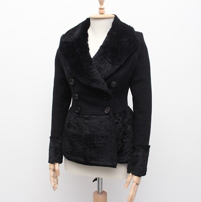 Womens BURBERRY Prorsum Wool Cashmere Coat Rabbit Fur Trim RARE 40