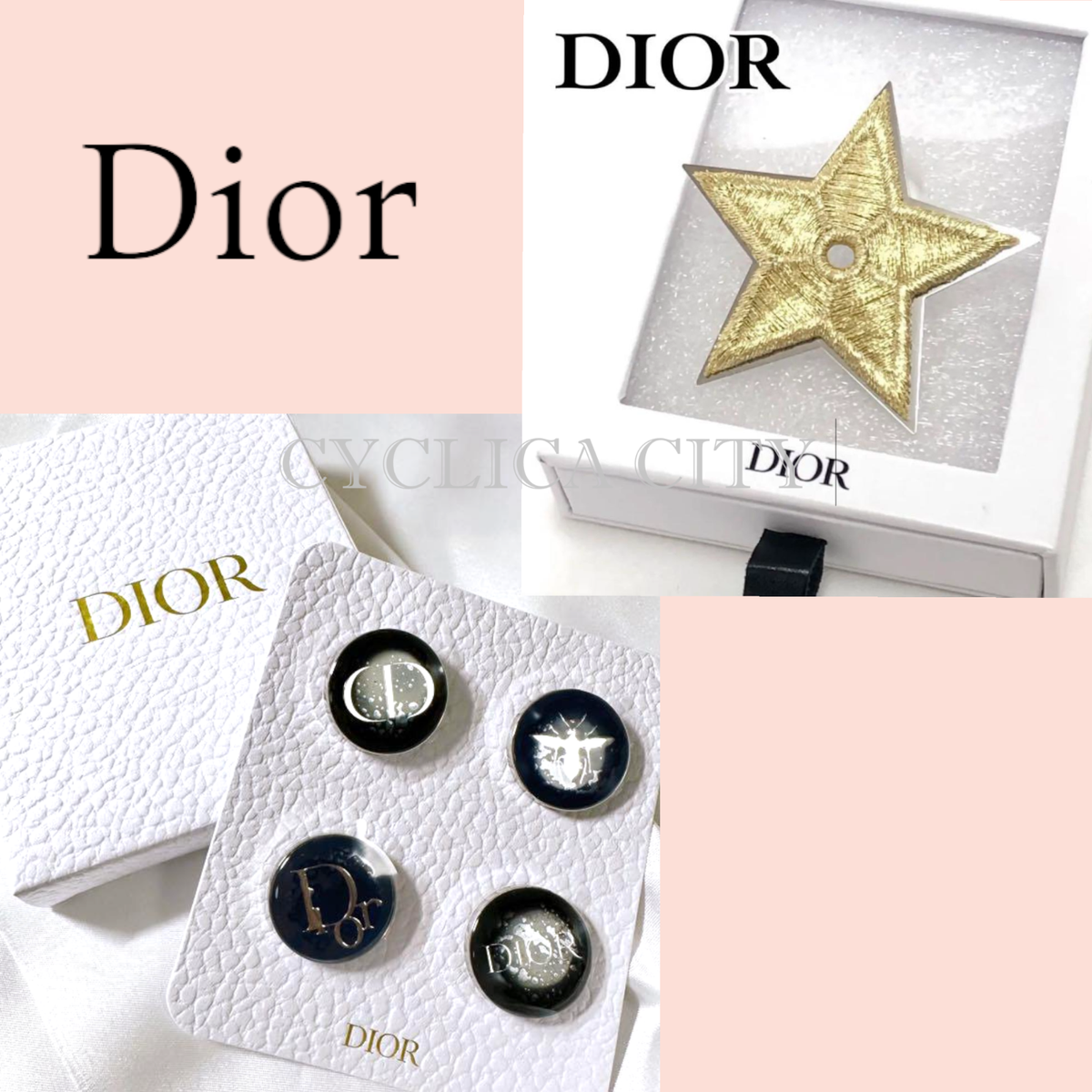 Christian Dior & Star Brooch Pin Badge Gold & Round Brooch Pin