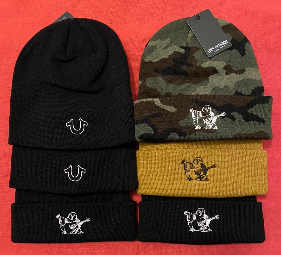 True Religion Men's Embroidered Horseshoe Buddha Logo Skull Beanie