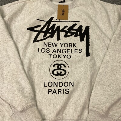Stussy World Tour Crew Mens XL Gray Sweatshirt NWT | eBay