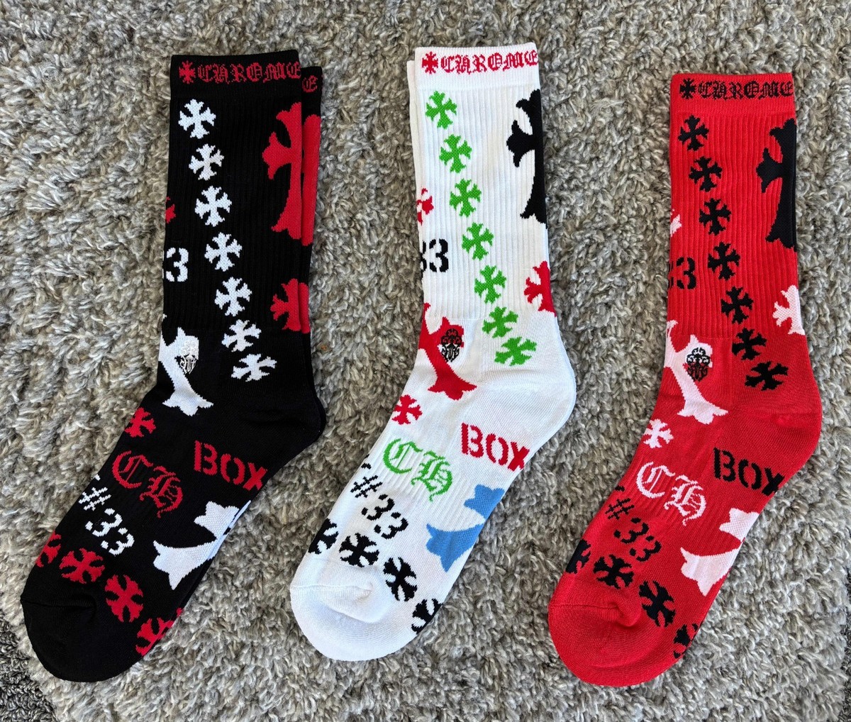 Brand New Chrome Hearts Stencil Socks (Black, White, Red 3sets