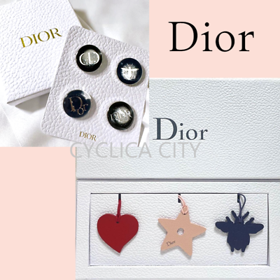 Christian Dior Round Brooch Pin Badges 4pcs & Leather Bag Charms