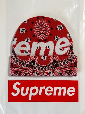 SUPREME BIG LOGO BEANIE (RED BANDANA) FW24 S LOGO CASHMERE WOOL
