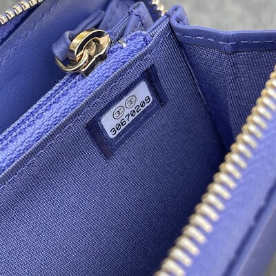 Chanel Lambskin Quilted Chanel 19 Small Zip Wallet Periwinkle