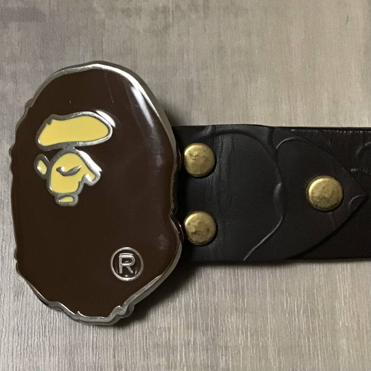 APE HEAD buckle BAPE camo embossed leather belt A Bathing Ape Size