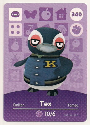 Animal Crossing amiibo Card Tex 340 Series 4 Penguin New Leaf