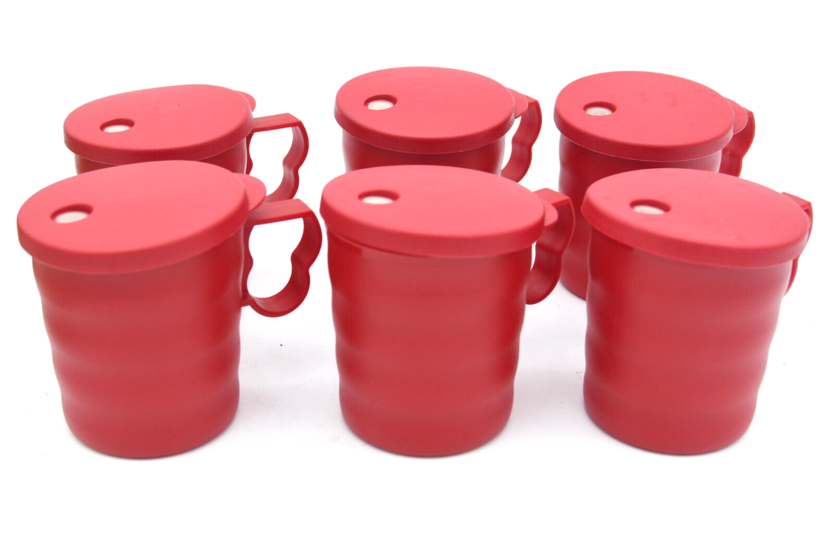 Tupperware Impressions Mug Handle Lid Red Straw Hole Stacking Tea
