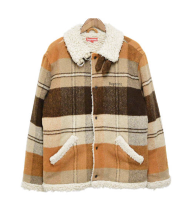 Supreme F/W 17 Plaid Shearling Bomber Jacket Brown Size Medium