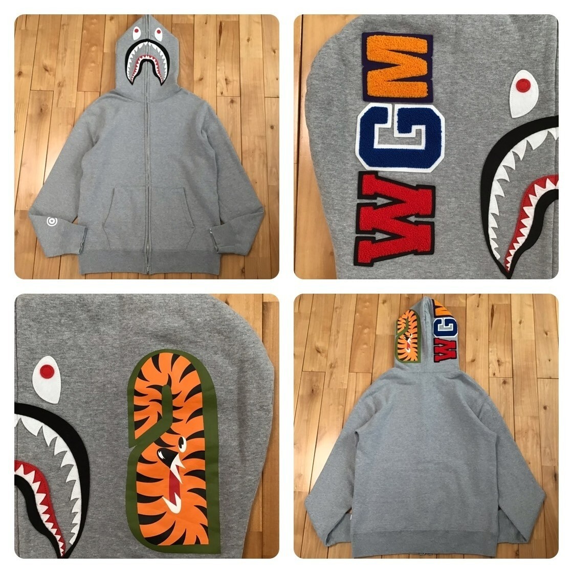 BAPE WGM Shark full zip hoodie Gray A Bathing Ape Size XL | eBay