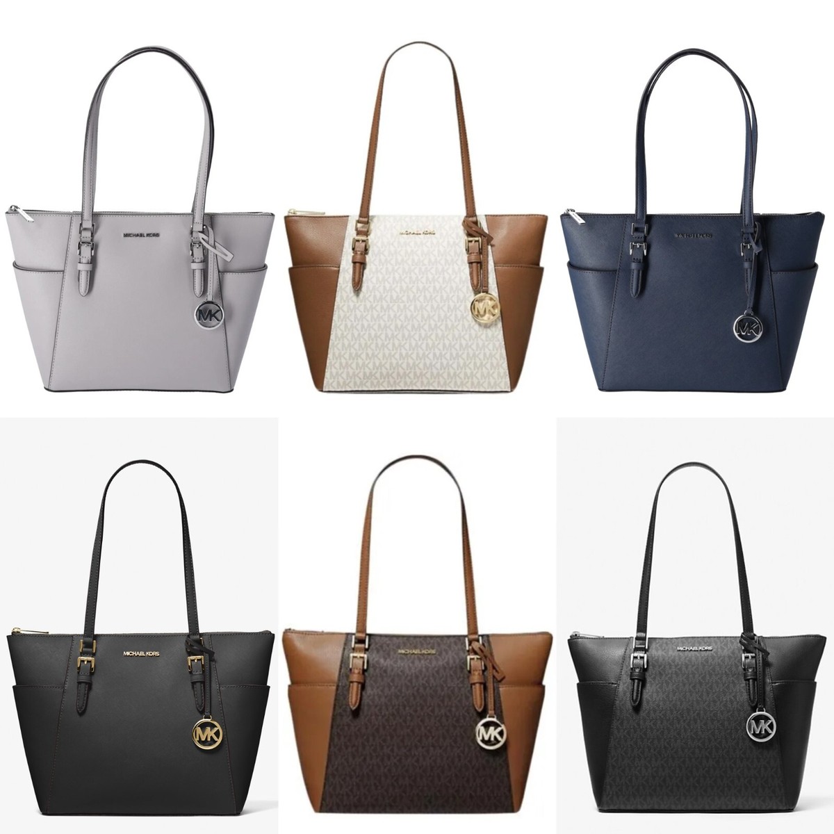 Michael Kors Charlotte Top Zip Tote MK Signature Shoulder Bag | eBay