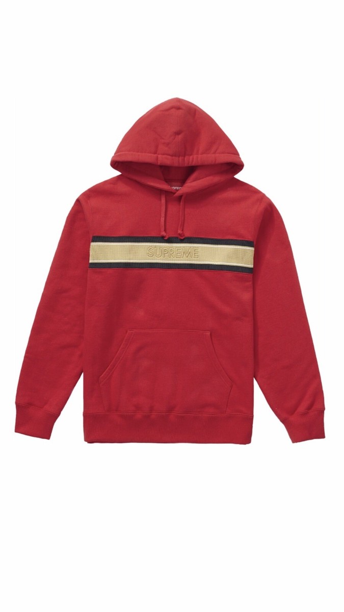 Supreme Chest Stripe Logo Hooded Sweatshirt Red Sz XL Brand New | eBay