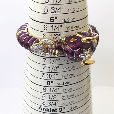 Kenneth Jay Lane KJL Purple Enamel Rhinestone Elephant Bangle