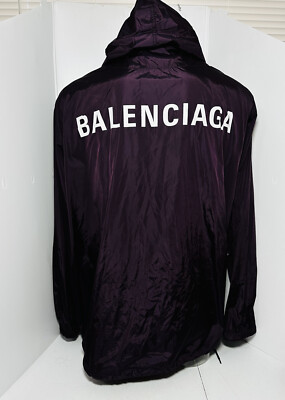 Balenciaga Mens Logo Windbreaker Nylon Hooded Rain Jacket Size 52