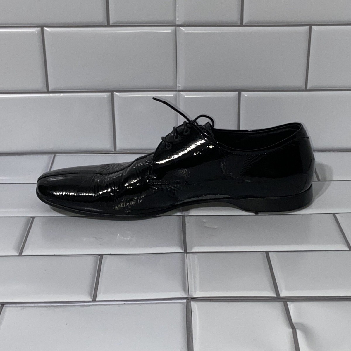 Prada Sport Men's Derby Oxford Dress Shoes UK 6 US 7 Black Patent