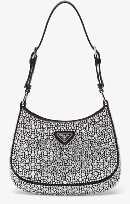 Prada Crystal Cleo Satin Bag Black/Silver Small S 8.7