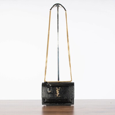 SAINT LAURENT 3050$ YSL Medium Sunset Bag - Black Croc Embossed