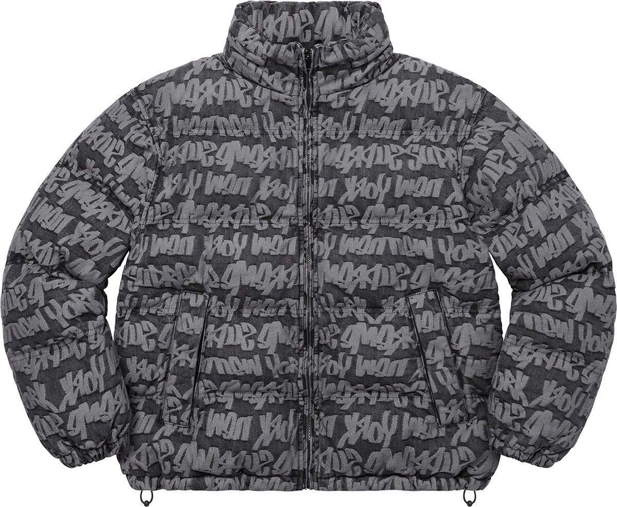 Supreme Fat Tip Jacquard Denim Puffer Jacket Black Sz M In hand | eBay