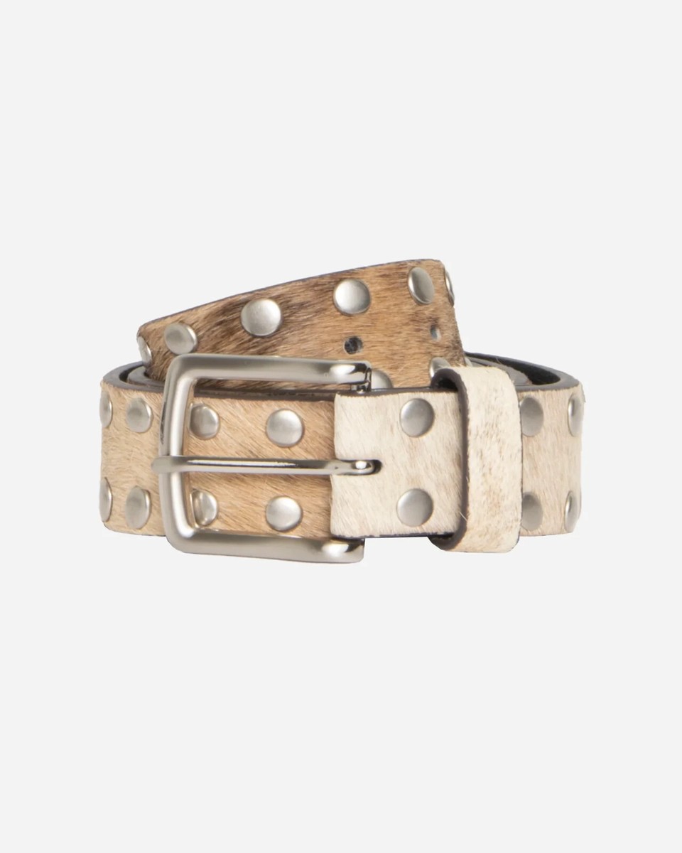 Stussy 8 Ball Studded Belt Raw Cow Hide Hair Tan Beige - Size