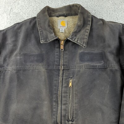 Carhartt Jacket Mens 2XL Black C61 BLK Sherpa Lined Duck Canvas
