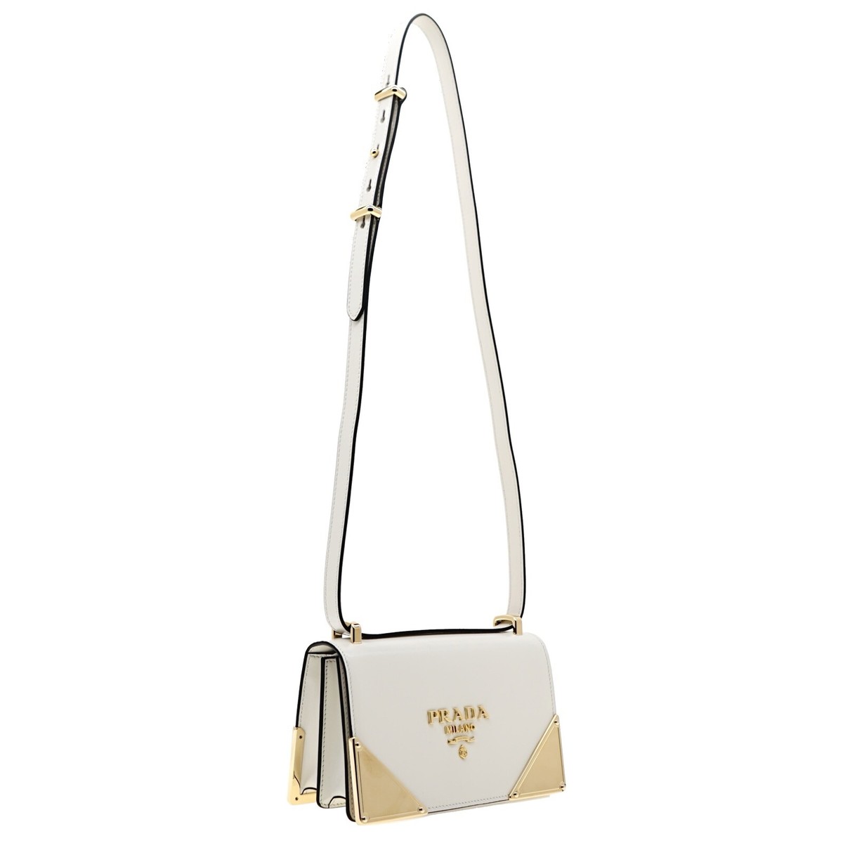 Prada Crossbody Shoulder Bag Box Calf White Leather 1BD333 New | eBay