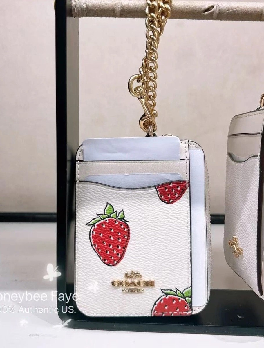 NWT Coach Zip Card Case With Strawberry Print CAR32 | eBay