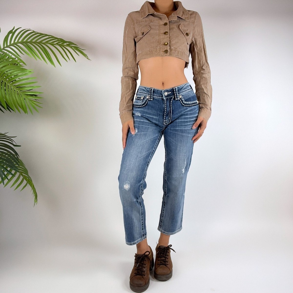 Vintage Y2K Brown Indie Grunge Cropped 2000s Jacket Top / Size