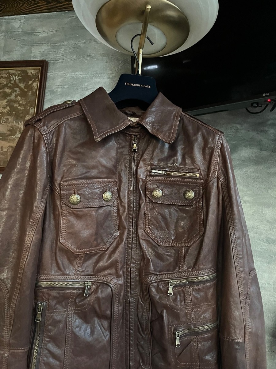 Vintage 2000s Dolce & Gabbana D&G Brown Leather Jacket IT 44 (S-M