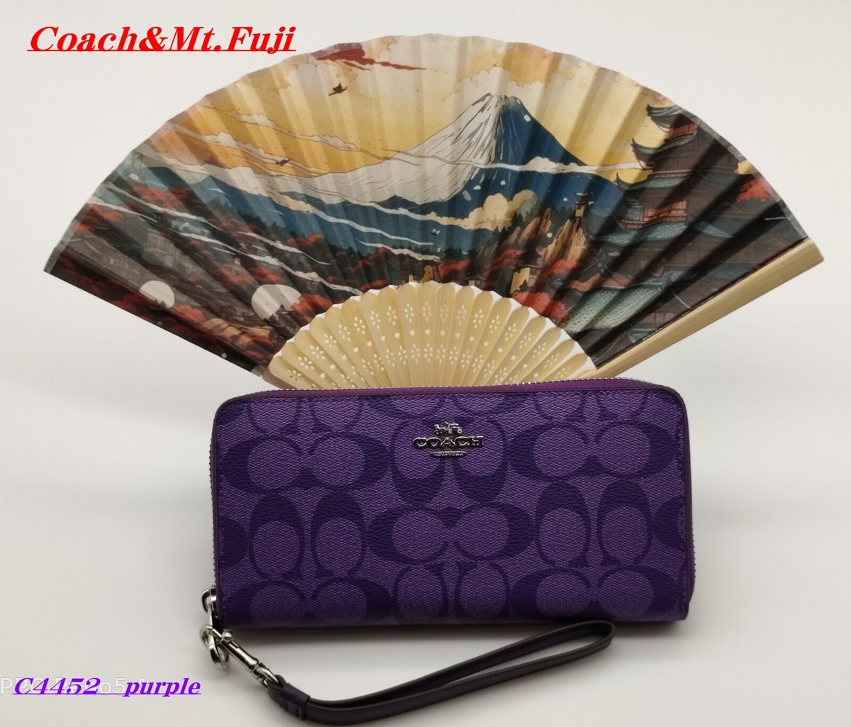 COACH C4452 Sports Purple Signature Long Zip Wallet with Fuji JP