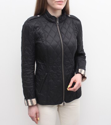 Women's BURBERRY BRIT Quilted Jacket Nova Check Lined Black Size S