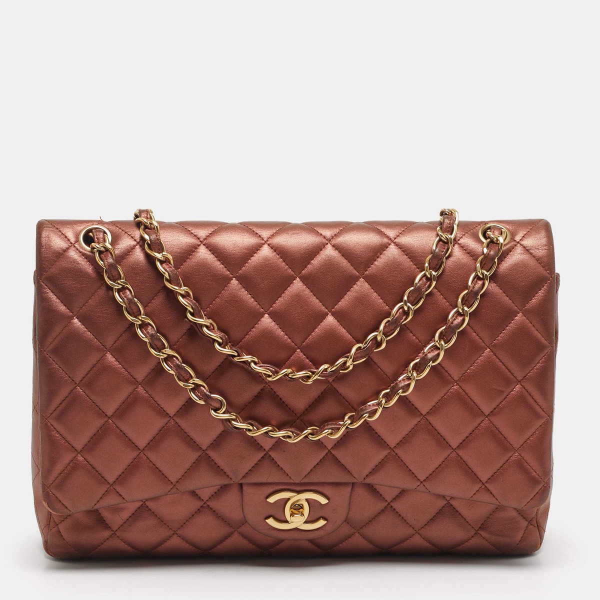 Chanel Metallic Brown Quilted Leather Maxi Classic Double Flap Bag