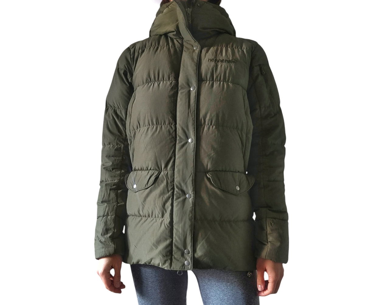 Norrona Roldal Down 750 Puffer Hooded Jacket - Olive Night - Size