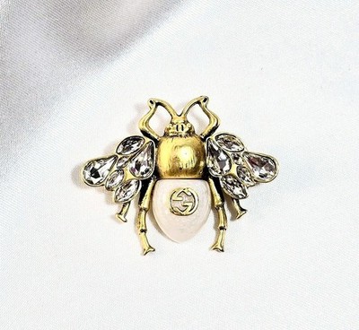 Gucci Goldtone Metal/Crystal GG Bee Brooch / Pin Made in Italy | eBay